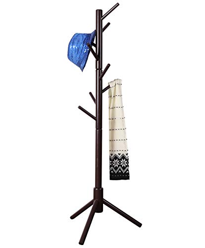 Neasyth Kid's Wooden Coat Rack, Free Standing Tree Hanger 8 Hooks Organizer Furniture