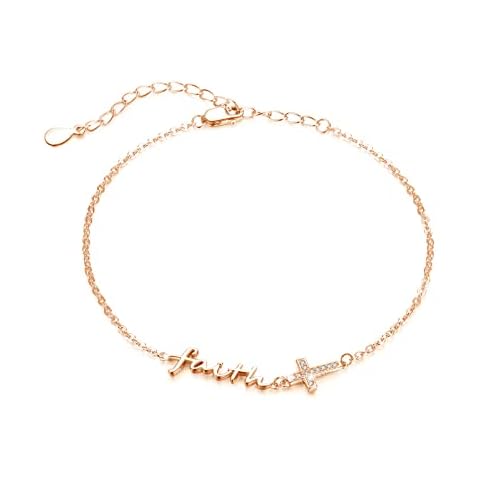 TRISHULA Faith Cross Bracelet Sterling Silver Adjustable Cross Faith Anklet Bracelet Religious Jewelry Foot Chain Gift for Women Cover
