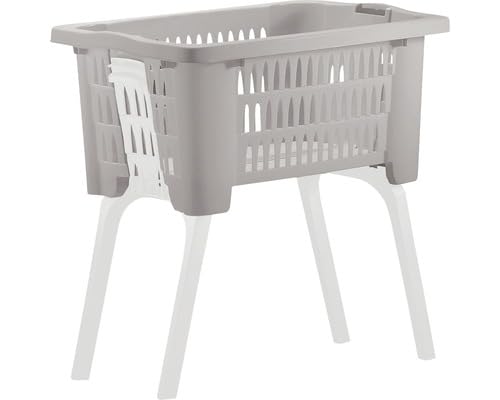 Panier à linge moderne avec pieds pliables taupe. Fabriqué en plastique durable. Panier à linge pliable, idéal pour la salle de bain et la buanderie.