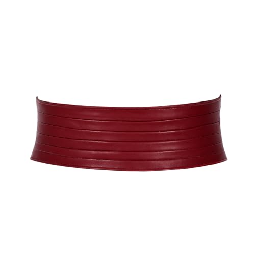 SANSTHS Women Wide Elastic Belts for Dresses Vintage Fashion Stretchy Waist Belts Ladies Cinch Belts Leather Waistband,burgundy,M