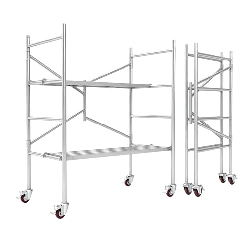 Rolling Scaffold Platform with Locking Wheels 800 LBS Capacity Heavy Duty Baker Style Scaffolding for Construction Building Renovation Roofing Painting (Silver)