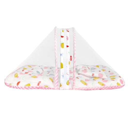Image of VParents Fruity Pink Cotton Bedding Set & Mosquito Net
