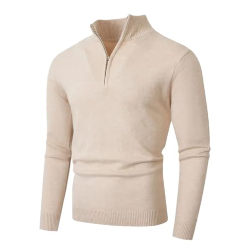 Men Winter Knit Pullovers Solid Color Slim Fit Sweater Half Zipper Stand Collar Sweaters