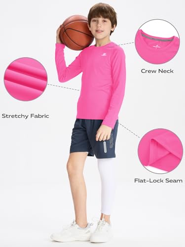 Image of DEVOROPA Youth Boys Compression Shirt Long /Short Sleeve Football Baseball Undershirt Quick Dry Kids Sports Baselayer Crewneck