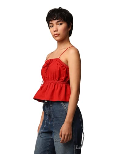 Image of ONLY Women's Cotton Solid Regular Fit T-Shirt