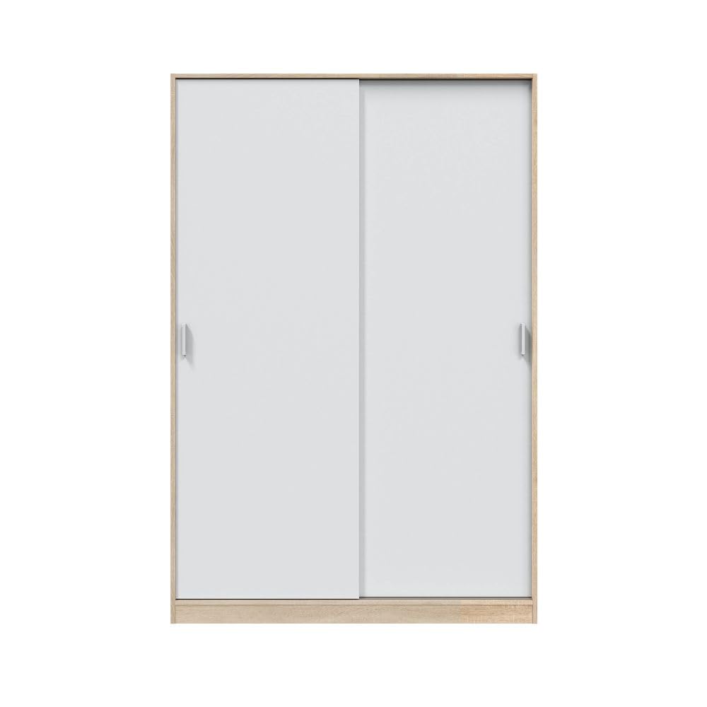 Mobelcenter – Armario 2 Puertas Correderas – Armario Matrimonio o Juvenil - Acabado Color Blanco Artik y Roble Canadian – Medidas: Ancho: 120 cm x Fondo: 50 cm x Alto: 200 cm - (1411)