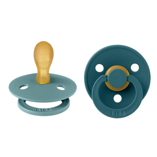 Image of BIBS Pacifiers 6-18 Months | Colour Collection 2-Pack | BPA-Free Symmetrical Natural Rubber Nipple | Made in Denmark | Island Sea /Forest Lake Color Pacifier