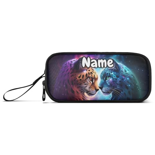 Image of Custom Cheetah Tiger Galaxy Pencil Case Box Boys Girls Personalized Name Large Pencil Pouch Stationery Pen Bag Organizer for Kids Adults School Office
