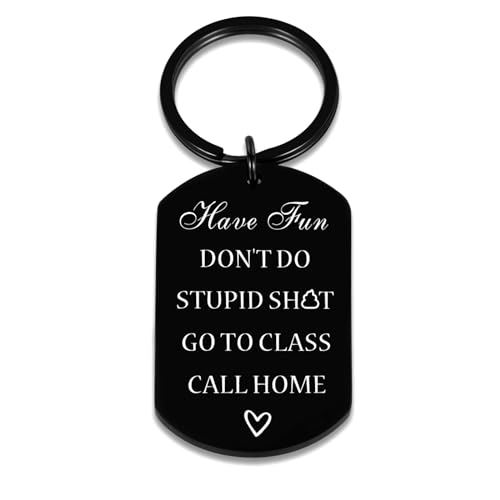 VANLOVEMAC Back to School Gifts Have Fun Don't Do Stupid Keychain for Teen Boys Girls Christmas Birthday Gifts Funny Gag Gifts for Son Daughter Off to College Student First Day of School (black)