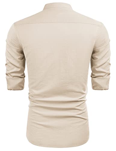 COOFANDY-Mens-Cuban-Guayabera-Shirts-Linen-Casual-Long-Sleeve-Button-Down-Shirt-Band-Collar-Summer-Beach-Tops