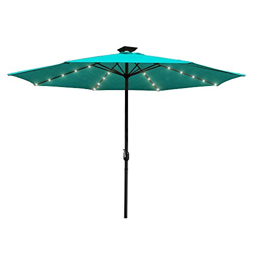 Ansobea Sombrilla con luz LED solar, protección UV 30+, redonda, sombrilla de mercado, con manivela, sombrilla para balcón, terraza y jardín