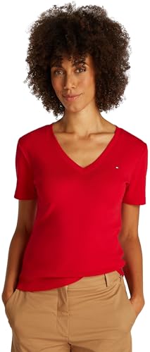 Tommy Hilfiger Damen T-Shirt Kurzarm New Slim Cody mit V-Ausschnitt, Rot (Primary Red), XXS – Ansicht 1