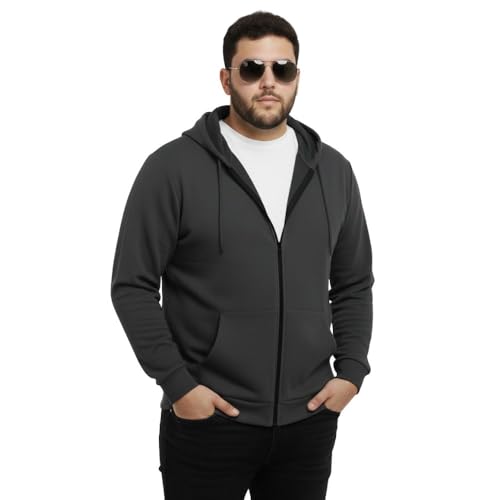 Image of UNSTD Men Solid Maroon Zip-Up Hoodie | Full Sleeve Hooded Sweatshirt with Kangaroo Pockets | Casual Winter Wear for Men