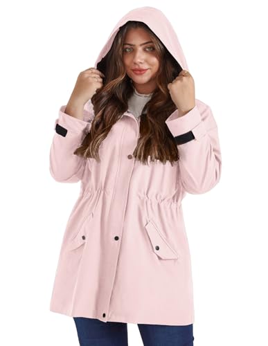 Hanna Nikole Wasserdicht Regenjacke Damen Große Größe Leicht Regenmantel Sport Outdoorjacke mit Kapuze Rosa 48 Hanna Nikole Wasserdicht Regenjacke Damen Große Größe Leicht Regenmantel Sport Outdoorjacke mit Kapuze Rosa 48
