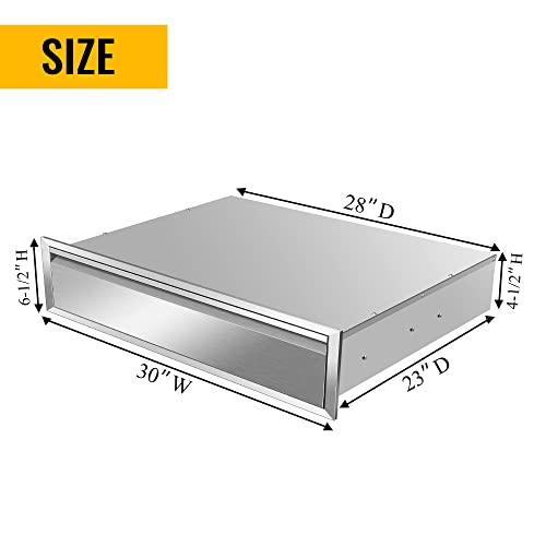 Image of Outdoor Kitchen Drawers 30 inch W x 6.5 inch H x 23 inch D Inch Stainless Steel Flush Mount BBQ Single Drawers for Outdoor Kitchen Island, or Patio Grill Station