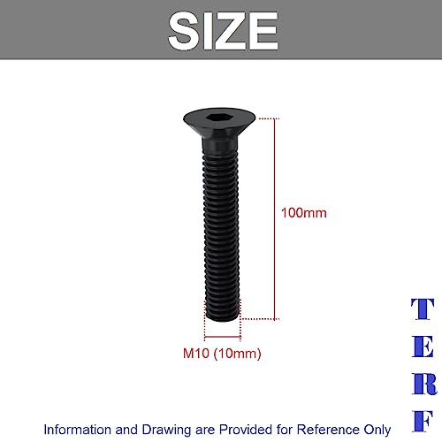 TERF® M10 X 100mm Hex Socket Countersunk Black Machine Screw M10 (10mm) X 100mm Allen Key Bolts Hexagonal Socket Countersunk Machine Screws - Image 3