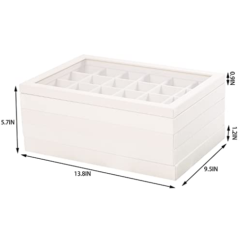 Image of Coward Set of 5 Stackable Jewelry Organizer Tray Necklace Earring Box Storage Ring Bracelet Display Holder (beige(ring+necklace+12girds+24girds+The glass lid))