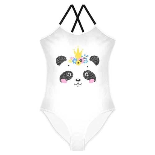 Girls One Piece Swimsuits Panda Floral Face Toddler Bathing Suit for Girls Kids Swimwear 3-10Y