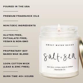 Sweet Water Decor Salt and Sea Candle - Sea Salt, Citrus, Amber, Musk, Beach Scented Soy Candles for Home - Coastal Decor for Beach Lovers - 9oz Clear Jar, 40 Hour Burn Time, Made in The USA - Image 2