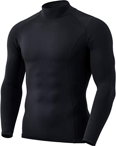 TSLA DRST Men's Thermal Long Sleeve Compression Shirts, Mock/Turtleneck Winter Sports Running Base Layer Top, Heatlock Mock Neck(yut56) - Black, Small