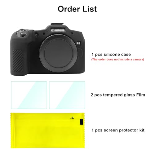 BCMCZCDC Funda de silicona para Canon EOS R8, accesorios con 2 protectores de pantalla, protector de lente extraíble para cámara digital Canon R8 - imagen 5