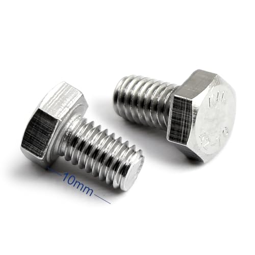 Image of M6-1.0 x 10mm Hex Head Screw Bolt, 18-8 (304) Stainless Steel, Fully Threaded, Plain Finish, Quantity 40