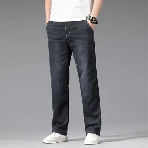 Mens Jeans Loose Summer Thin Elastic Waist Straight Pants Stretch Business Casual Denim Trousers3