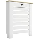 HOMCOM Radiator Cover with Drawer, Horizontal Slatted Grill, White Painted MDF Wood Cabinet Shelf Heating Cover for Living Room Bedroom Hallway, Small (H: 95.5 / W: 78 / D: 19 cm)