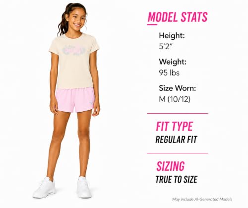 Image of PUMA Girls Active Shorts Set - 3 Piece Performance T-Shirt, Tank Top, Gym Shorts - Summer Athletic Outfit for Girls (7-14)