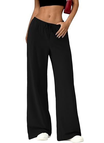 Okiwam Women's Wide Leg Sweatpants Summer 2025 Fall High Waisted Lounge Pants Drawstring Workout Joggers with Pockets