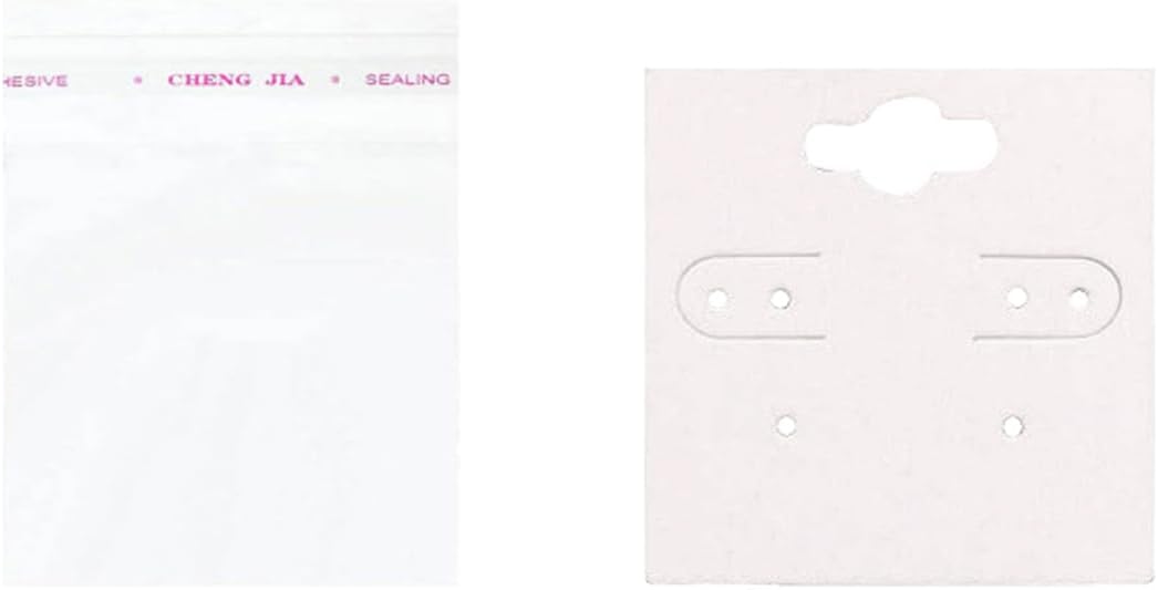 ECYC Ltd 50 Set Earring Cards with Clear Self-Sealing Bags for Jewelry Packaging, Blank Necklace Card Holder Earring Display Cards for Selling DIY Ear Studs Necklace Jewelry Display, 2.16"x2.16"