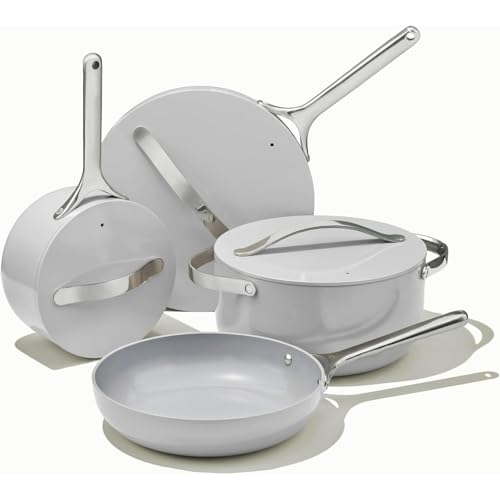 Juego de utensilios de cocina de cerámica antiadherente (12 piezas) con ollas, sartenes, tapas y utensilios de cocina. No tóxicos. Apto para horno y compatible. Gris (12 piezas/gris).