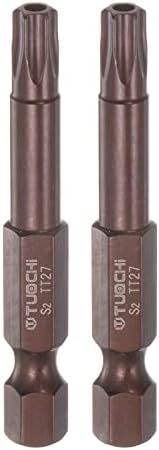 HARFINGTON 2pcs T27 Torx Bit 1/4" Hex Shank 2" Length Magnetic Security Star Screwdriver Power Tool, Red