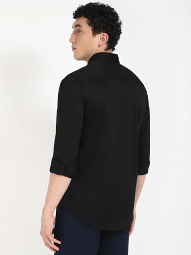 Image of Tommy Hilfiger Solid Slim-Fit Satin Woven Shirt Black