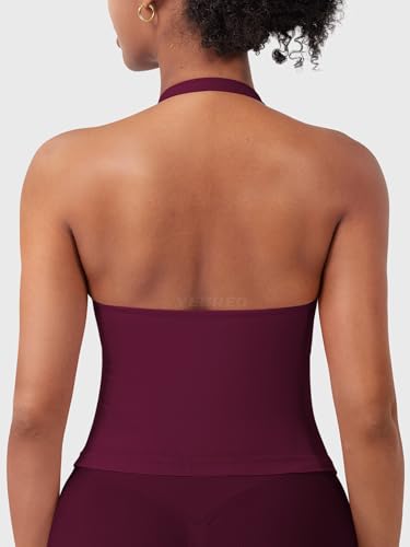 Image of YEOREO SoftHue Women's Impact Halter Tank Top Longline Backless Scoop Neck Built-in Bra Sports Workout Gym Crop Top