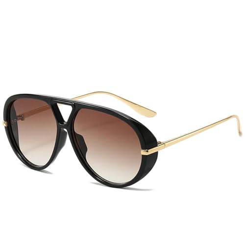 ETETGVG Retro Double Bridges Women Oversized Metal Frame Sunglasses Punk Men Gradient Uv400(Black Brown)