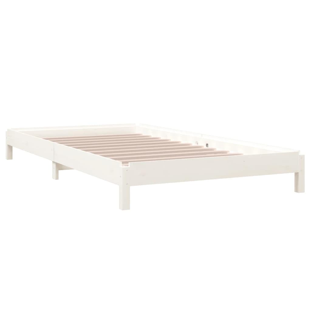 Stapelbett Weiß 100x200 cm, Massivholz Kiefer, platzsparendes Einzelbett, stapelbar für Gästezimmer, Robustes Bettgestell für Matratzen, langlebige Schlafzimmermöbel