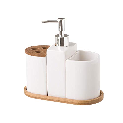 Dispensador y portacepillos de baño de cerámica Blanco nórdico para Cuarto de baño Fantasy -