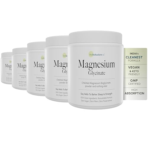 Image of The Biohackers Co. 100% Clean - Magnesium Glycinate | Bioavailable Magnesium Supplement | Supports Muscle Recovery, Relaxation, Sleep, Heart & Bone Health | Pack of (5) | 150 Days Stack