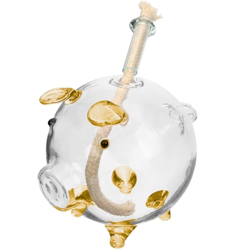 Toyvian Lámpara de Aceite Decorativa de Vidrio Naranja Forma de Cerdito, Lámpara de Queroseno Recargable para Interiores, Decoración Romántica para Hogar y Fiesta, Juego Individual