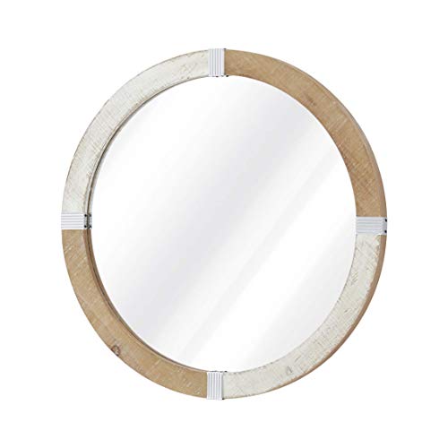 H HOMEBROAD. Rustic Solid Wooden Framed 31.5 inch Round Wall Mirror, Farmhouse Decor Mirror, Large Wooden Circle Frame Mirror for Wall Decor, Living Room Bedroom Bathroom Entryway, Rustic Brown White - Image 4