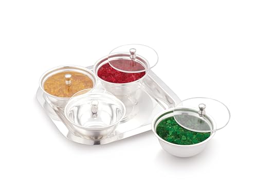Image of Silverglow Panache Serving Set | Silver Plated Bowl Set of 9 | Dry Fruits, Snacks containers | Serving Tray Bowl Set | Tableware Set | Perfect Diwali, Office, Wedding Return Gift
