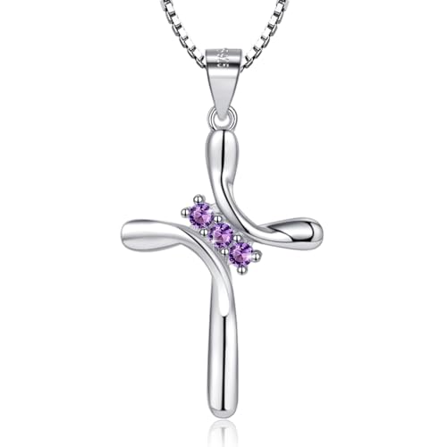 EVERU S925 Sterling Silver Cross Necklace for Women Birthstone Necklace ...