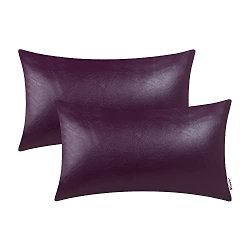 Brawarm Lot de 2 housses de coussin décoratives en cuir synthétique violet profond de 30,5 x 50,8 cm, pour salon, décoration d'intérieur, jardin, canapé, lit, canapé Cover