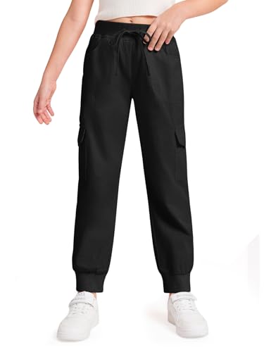 Haloumoning Girls Drawstring Cargo Jogger Pants Kids Quick Dry Slim Fit Sweatpants with Pockets 5-14Years