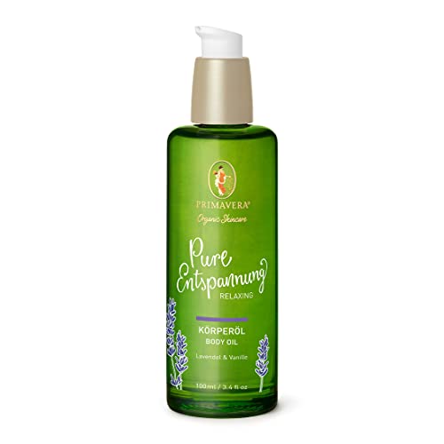 PRIMAVERA Pure Entspannung Körperöl 100 ml – Naturkosmetik – Lavendel, Vanille Duft – beruhigend, pflegend, stärkend – vegan
