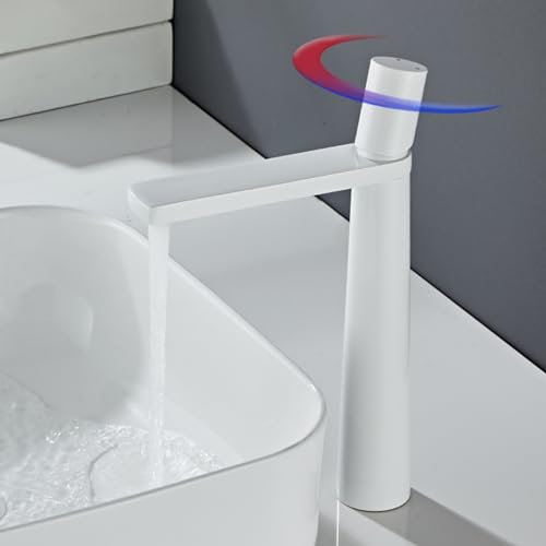 Mitigeur de salle de bain blanc en laiton massif MOCHAMIK pour évier à commande unique