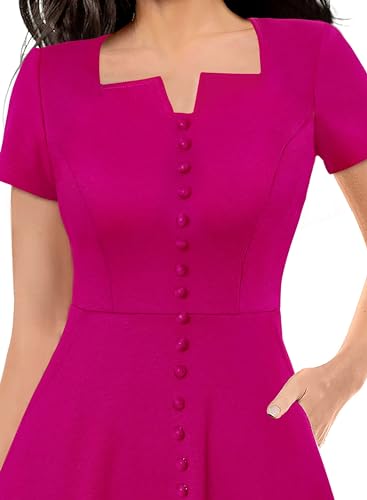 VFSHOW Womens Business Square Neck Notch Work Office A-Line Vintage Church Fit and Flare Dress3