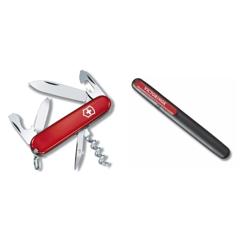 Navaja multiuso suiza Victorinox y afilador de madera para camping y barbacoas