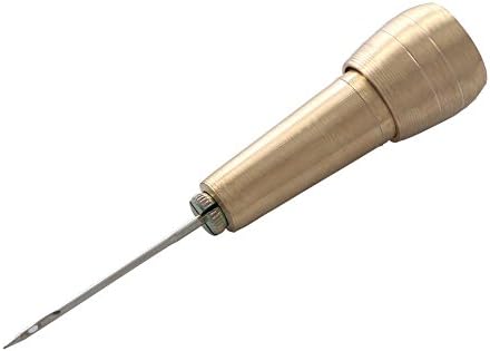Copper Handle 4 Needles Sewing Awl Hand Stitcher Shoe Repair Tool Kit for DIY Sewing Repairing Canvas Leather (Gold)